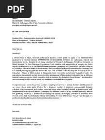 LETTER OF INTENT FOR Administrative Assistant I in DEPED, San Fernando City, La Union
