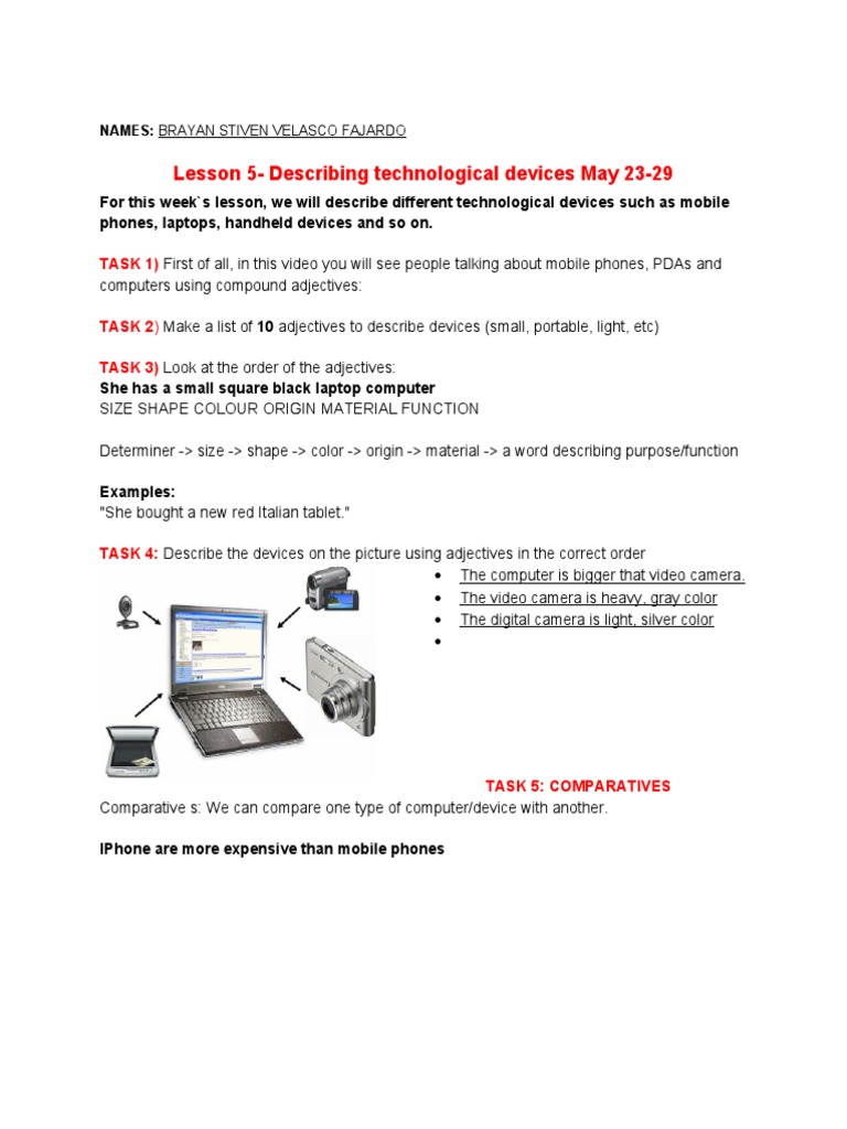Describing Tech Devices | PDF | Adjective | Camera