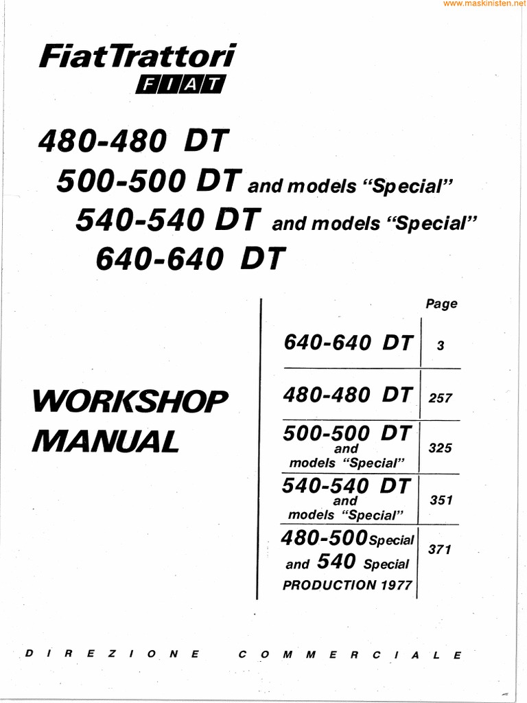 Fiat 480 500 540 640 Dt Verkstadshandbok Sec Wat Pdf