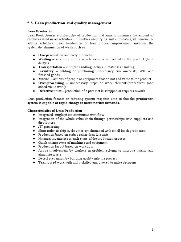 5.3.lean Production and Quality Management | PDF | Benchmarking | Iso 9000