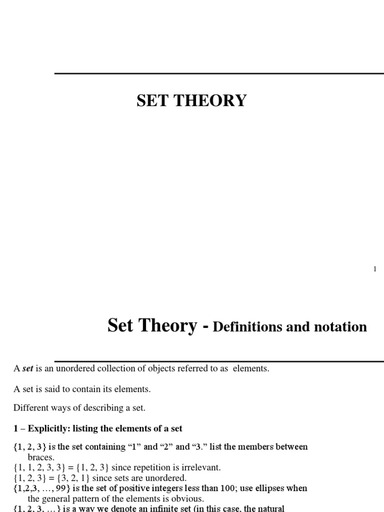 1set Theory | PDF | Set (Mathematics) | Numbers