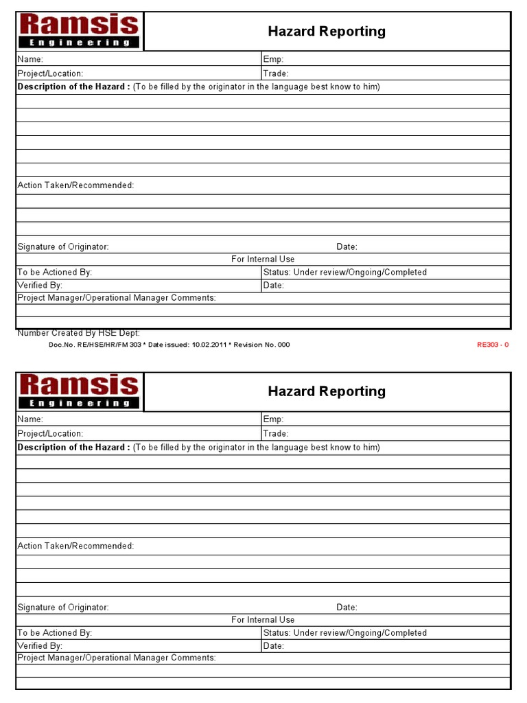 Hazard Reporting Form Template | PDF