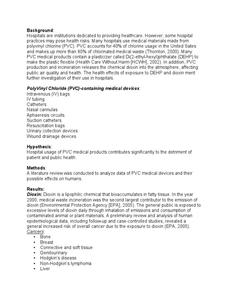 Background Polyvinyl Chloride (PVC) Containing Medical Devices