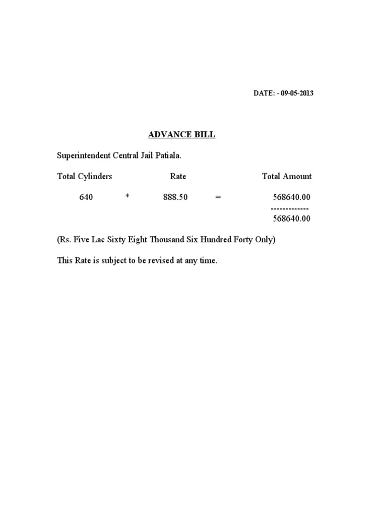 Advance Bill for 640 Cylinders | PDF