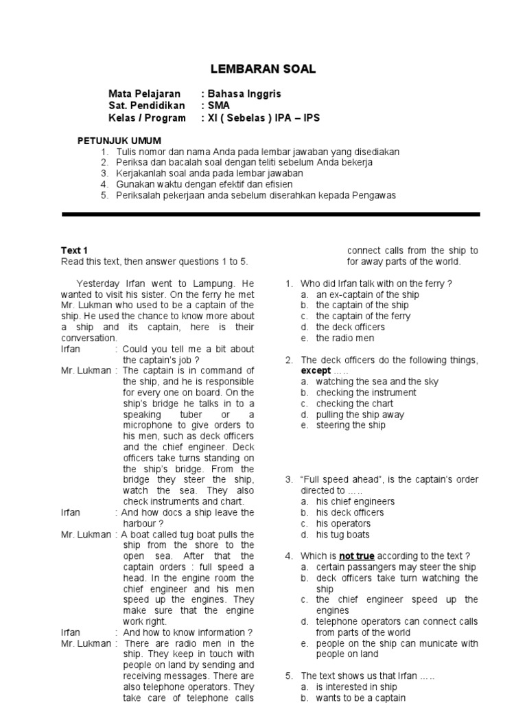 Contoh Soal Teks Rumpang Bahasa Inggris Sma