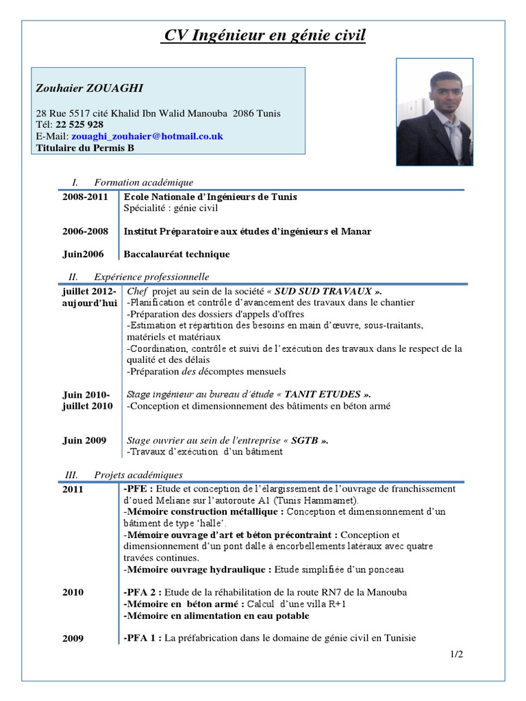 Cv Ingenieur En Genie Civil Zouhaier Zouaghi Pdf Pont Ingenierie Civile