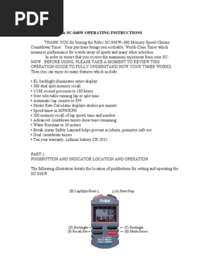 Manual de Cronometro Robic SC 848W PDF Timer Countdown