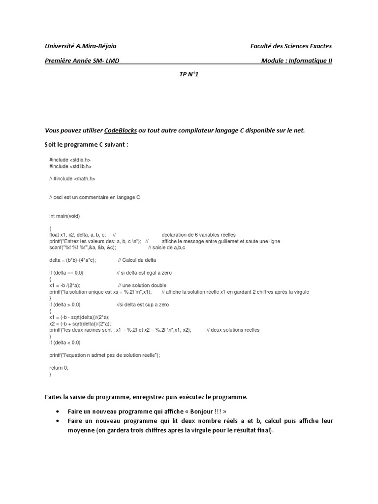 Exemples de programmes en C pour débutants | PDF