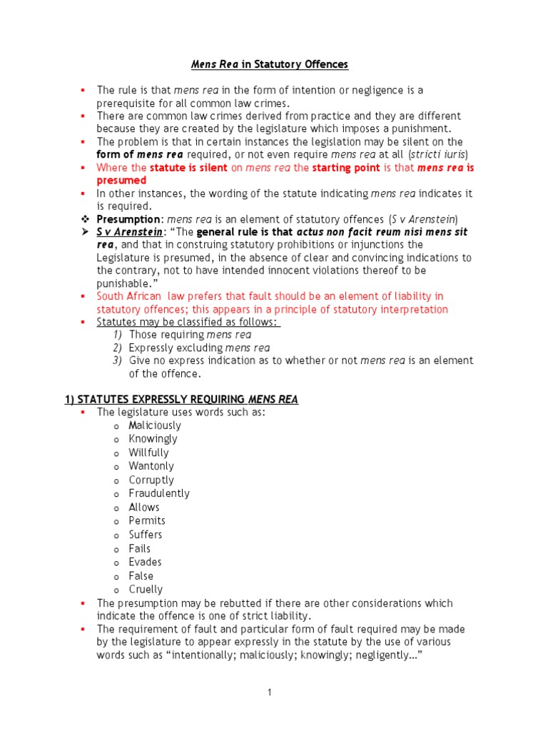 10CR - Mens Rea in Statutory Offences | PDF | Mens Rea | Strict Liability