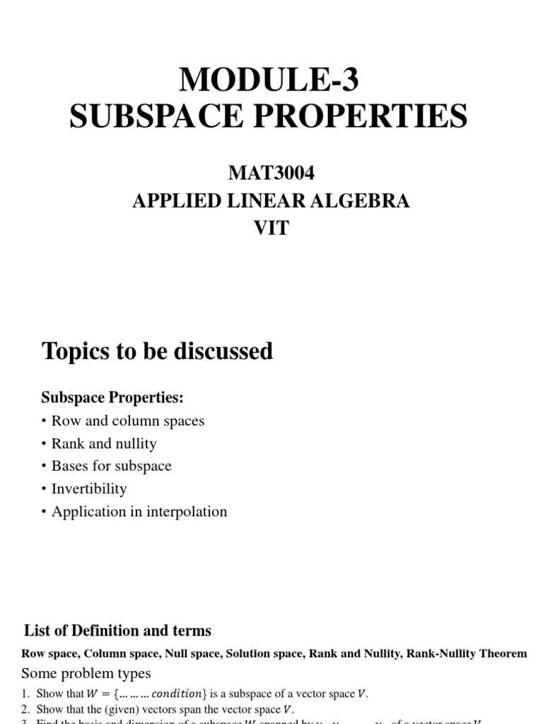 Subspace Properties in Linear Algebra | PDF