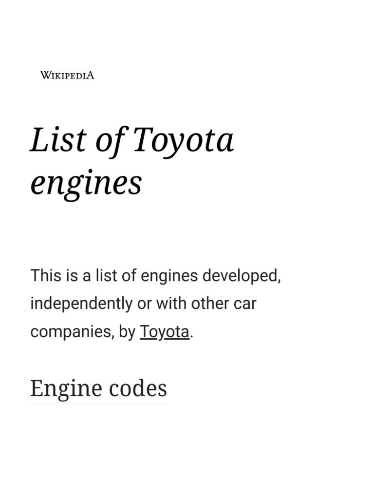 List of Toyota Engines Wikipedia PDF Fuel Injection Engines