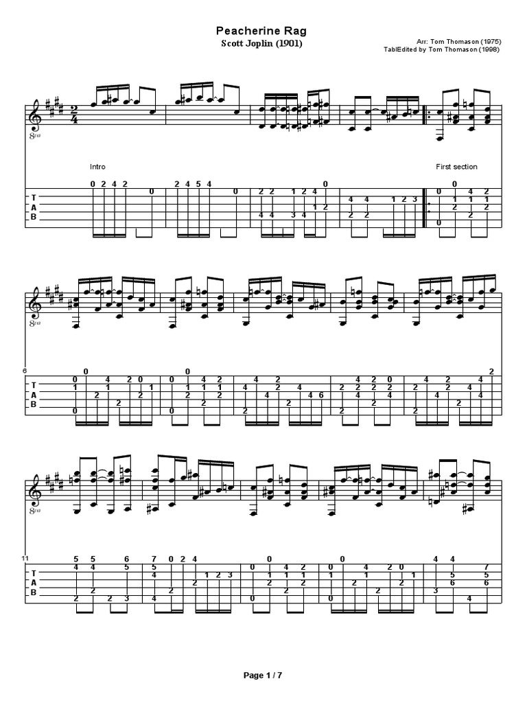 Peacherine Rag Guitar Tab Guide | PDF | String Instruments | Musical ...