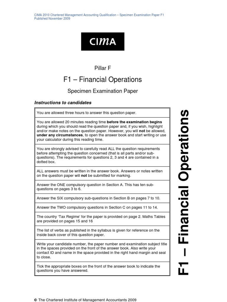 CIMA F1 Specimen Exam Paper 2010 | PDF | Value Added Tax | Depreciation