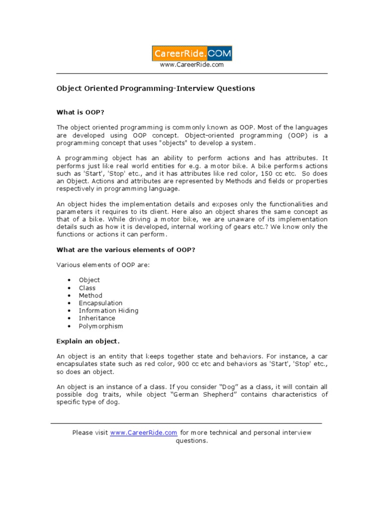 Object Oriented Programming | PDF | Object (Computer Science) | Object ...