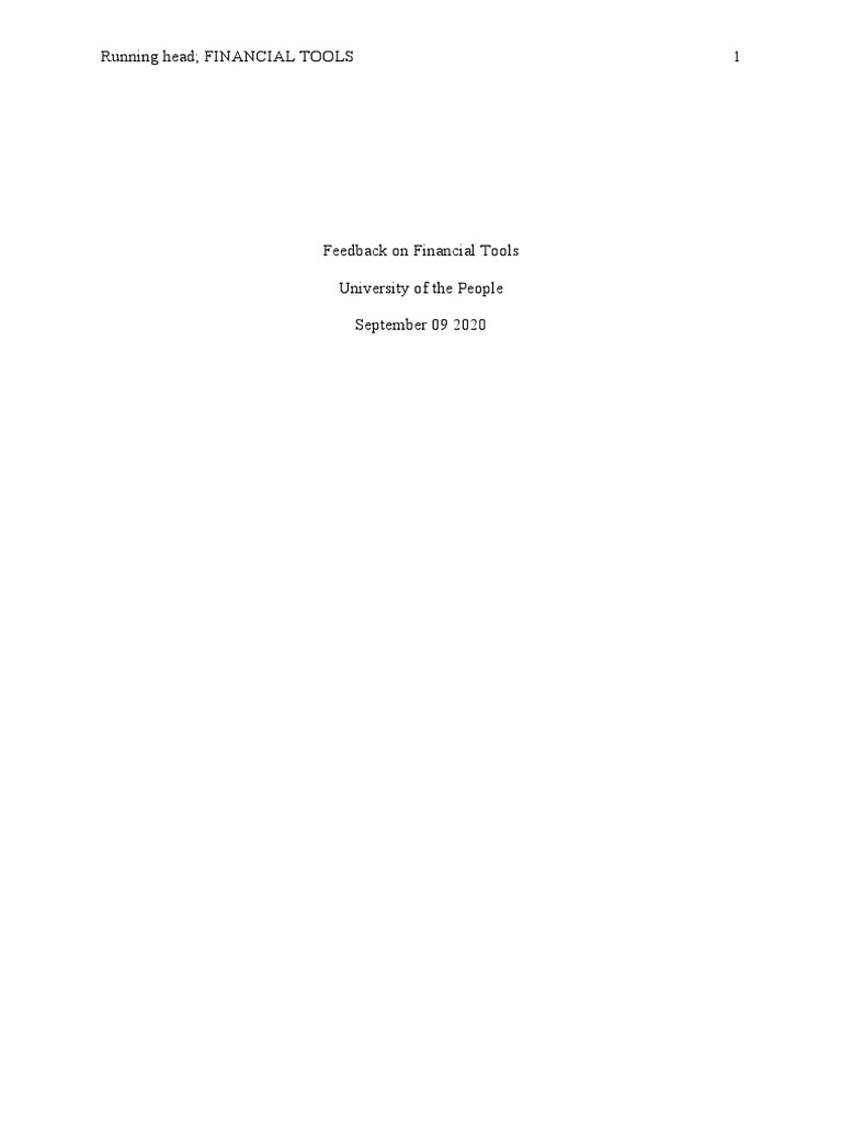 Running Head FINANCIAL TOOLS 1 | PDF | Financial Plan | Budget