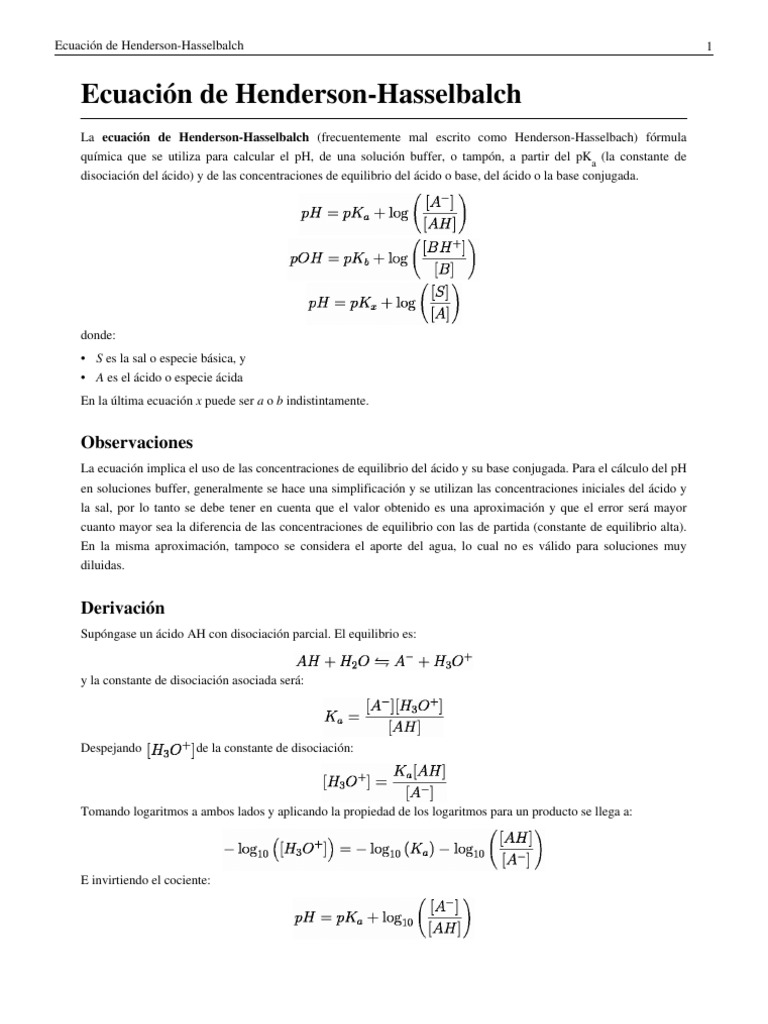 Ecuación de HendersonHasselbalch Química analítica Química Física
