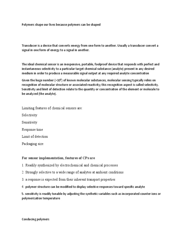 Conducting Polymers in Sensor Tech | PDF | Nanomaterials | Sensor
