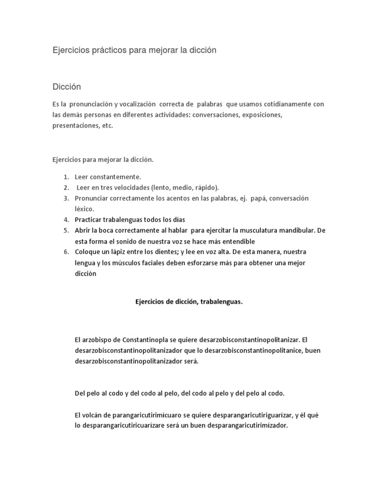 Ejercicios Prácticos para Mejorar La Dicción | PDF | Idiomas