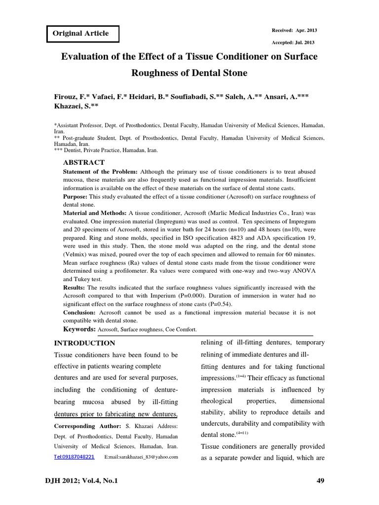 Evaluation of The Effect of A Tissue Conditioner On Surface Roughness