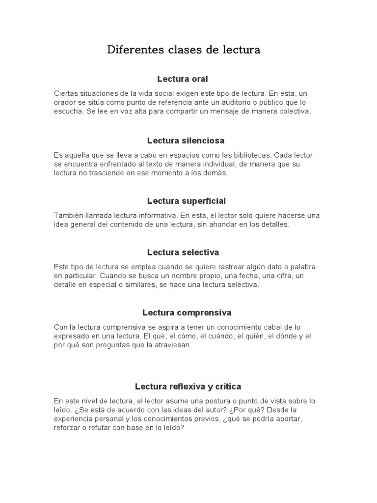 Tipos de Lectura y Sus Usos | PDF | Comprensión lectora | Ciencia cognitiva