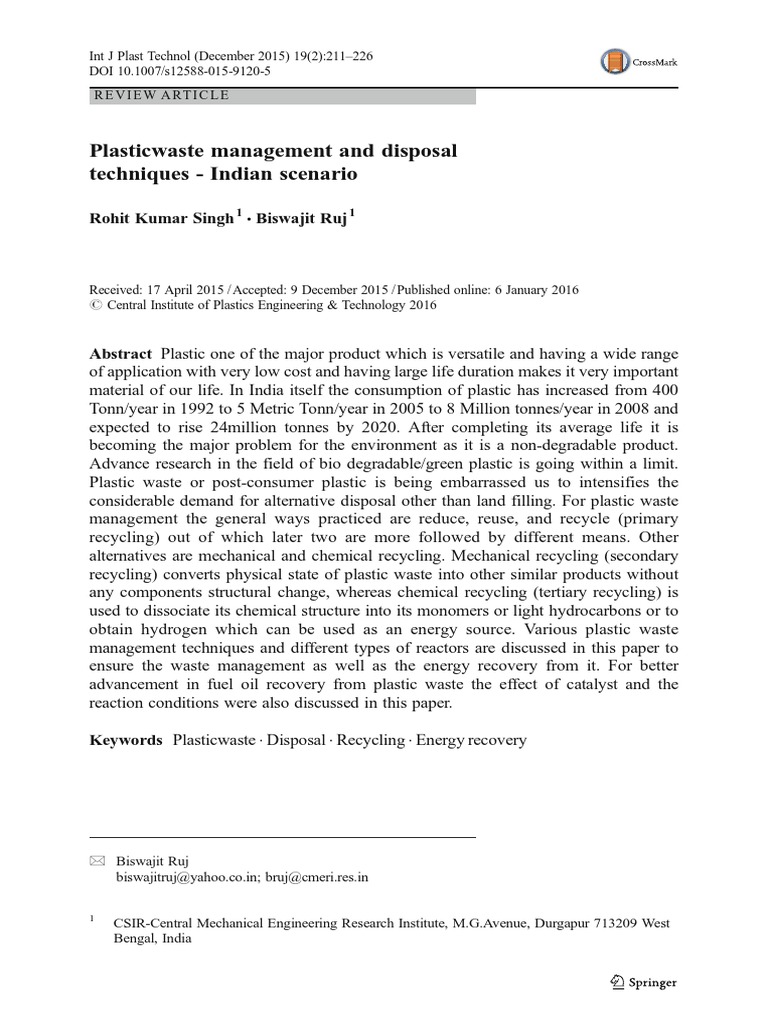 Plastic Waste Management in India | PDF | Cracking (Chemistry ...