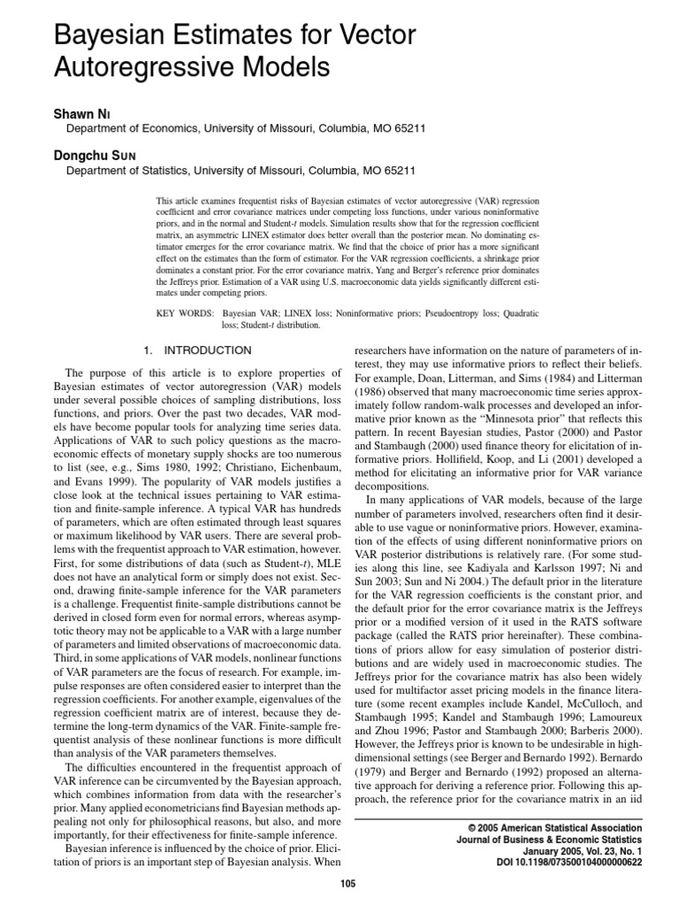 Bayesian Estimates For Vector | PDF | Vector Autoregression | Bayesian ...