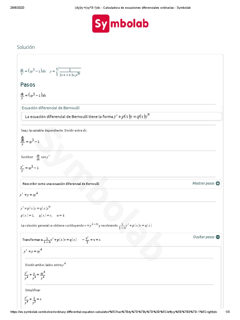(Dy) y (Xy 31) DX Calculadora de Ecuaciones Diferenciales