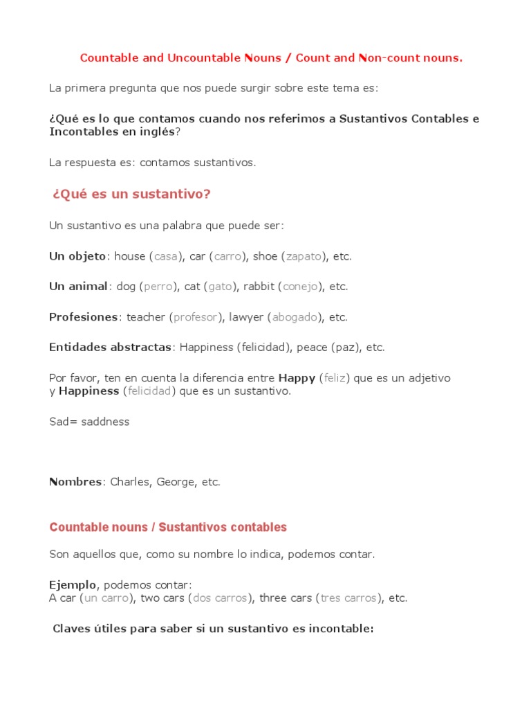 Sustantivos Contables e Incontables | PDF | Sustantivo | Ciencia cognitiva