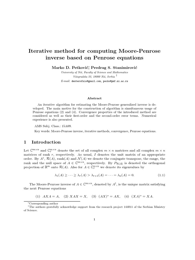 Iterative Moore-Penrose Inverse Method | PDF | Matrix (Mathematics ...