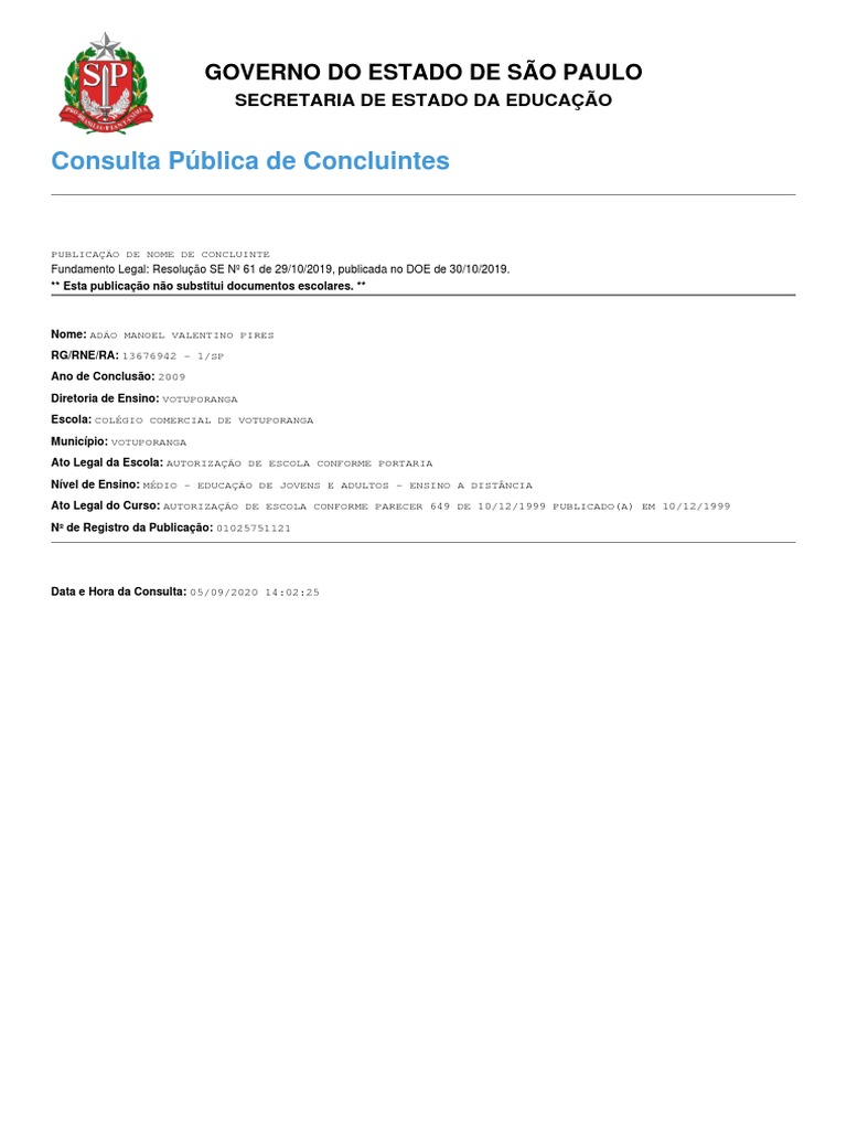 Consulta Pública de Concluintes 2009 | PDF