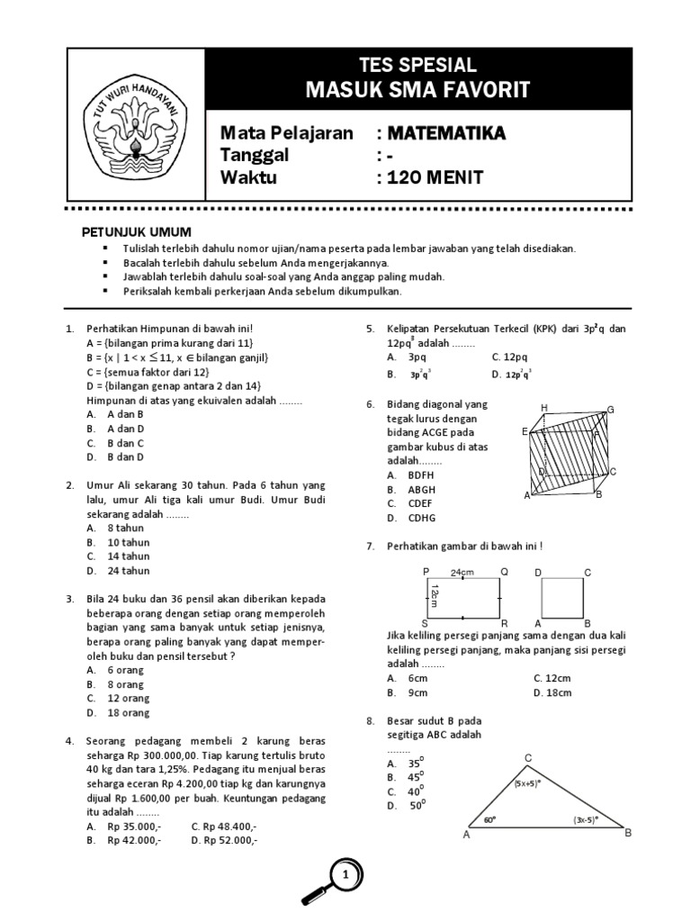 Contoh Soal Tes Penjurusan Sma 2019