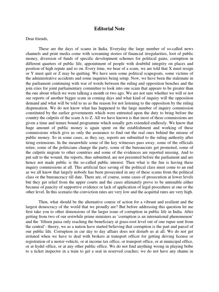 Editorial Note Sep. 2010 | PDF | Corruption | Government