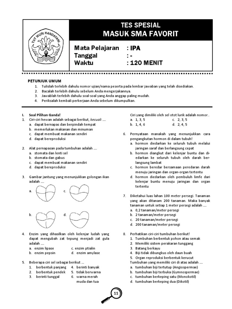 Soal Tes Masuk Sma Mata Pelajaran Matematika