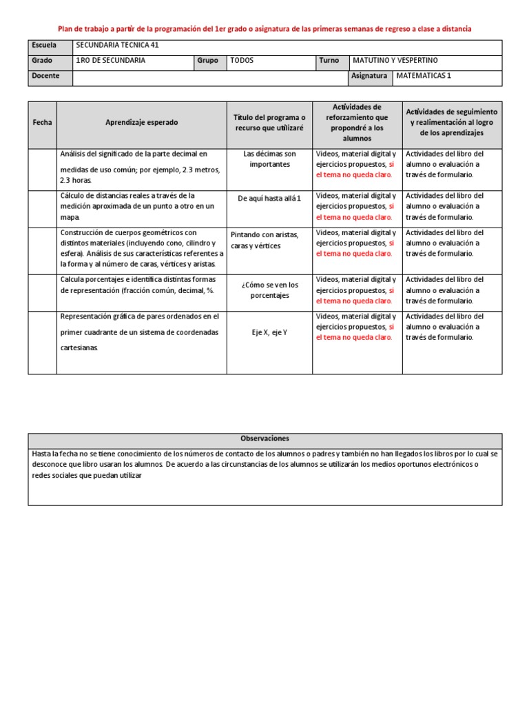 Plan de Trabajo 2 - Sem 1ro Tec 41 | PDF | Sistema de coordenadas ...