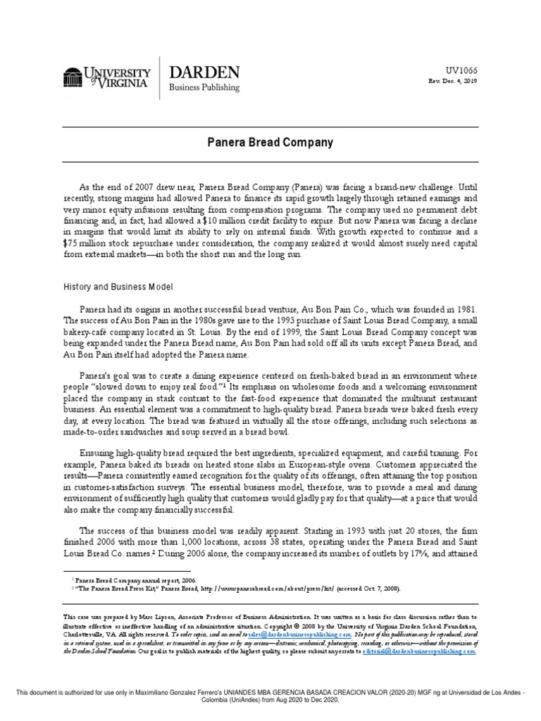 Panera Bread Company Caso 4 PDF PDF Expense Net
