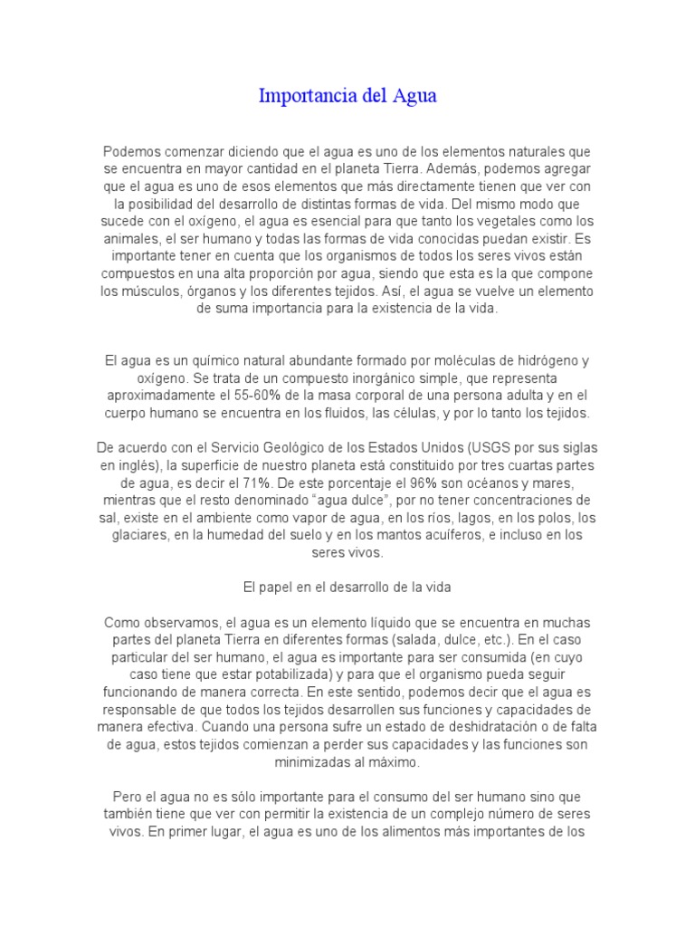 Importancia del Agua para la Vida | PDF | Tierra | Agua