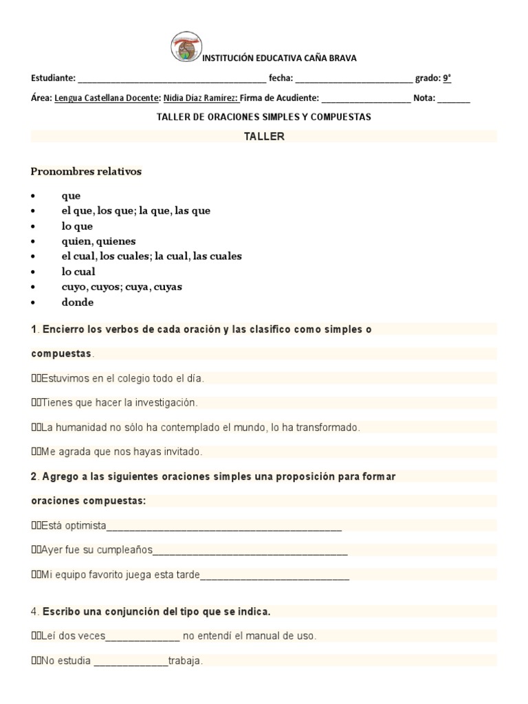 Ejercicios de Oraciones Simples y Compuestas | PDF | Crecimiento ...