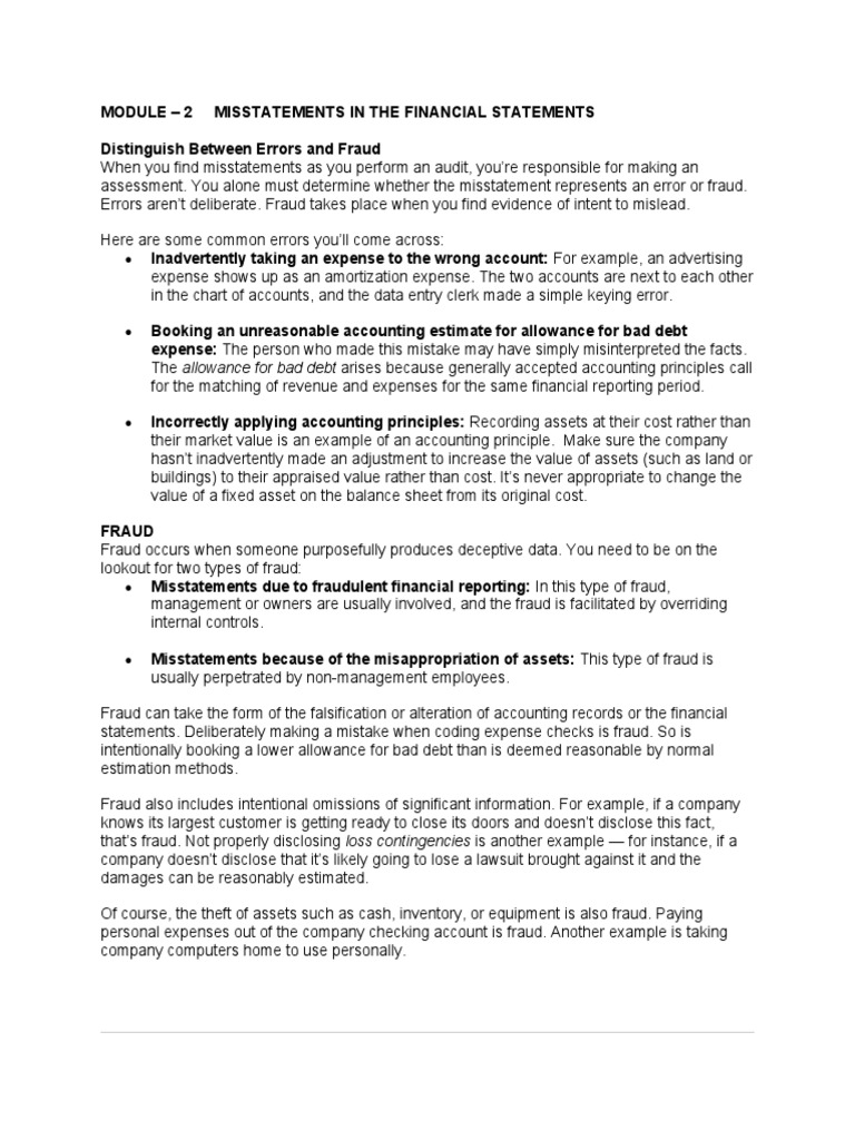 Module 2 Misstatements In The Financial Statements Audit Debits And Credits