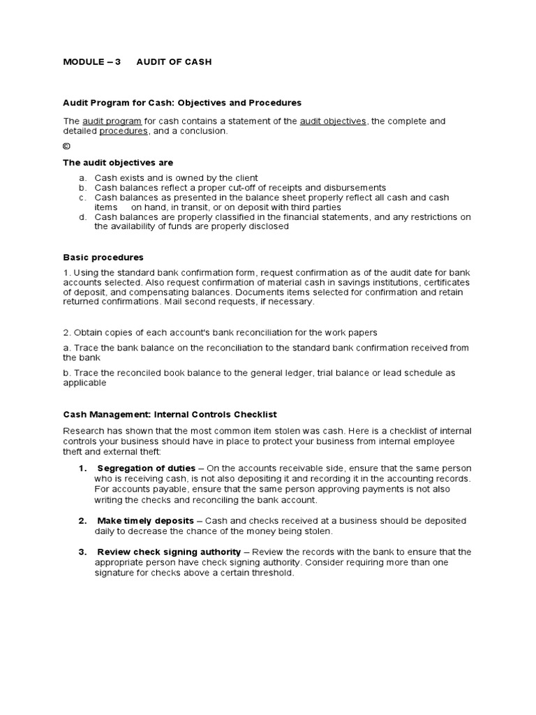 Cash Audit Procedures and Controls | PDF | Cheque | Deposit Account