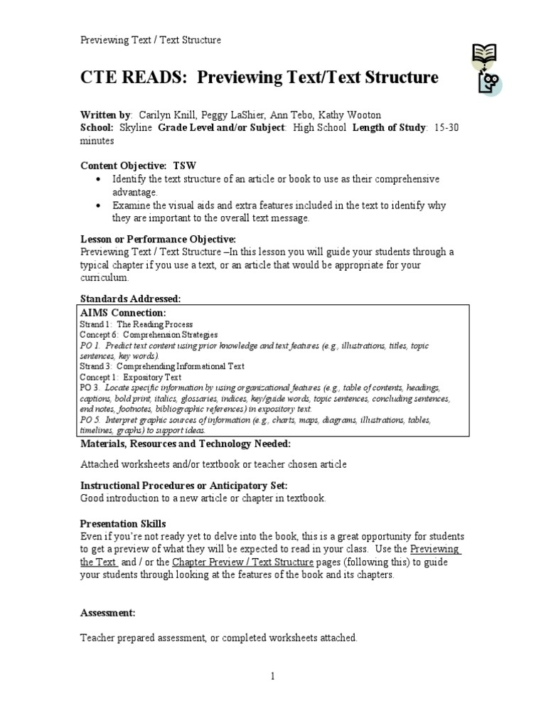 Previewing Text and Structure Guide | PDF | Educational Assessment ...