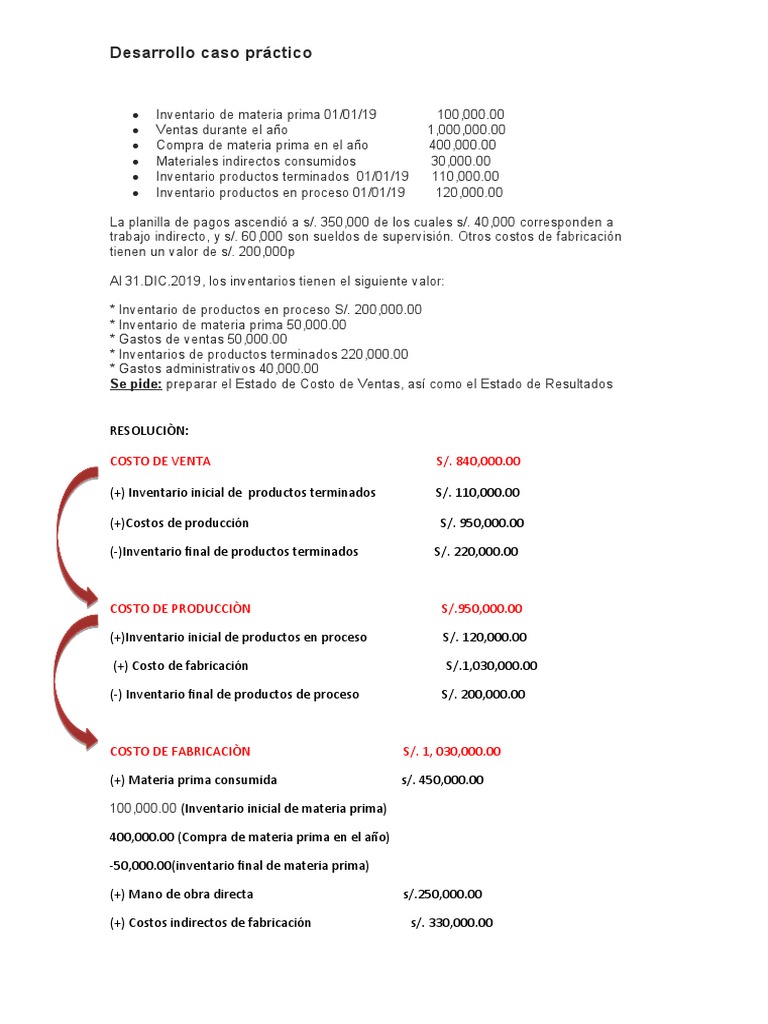 Estado de Costo de Ventas y Resultados | PDF | Costo | Inventario