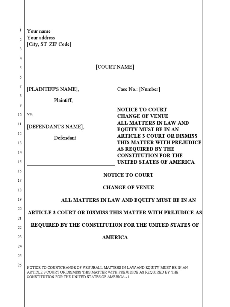 Notice To Court Change of Venue PDF Due Process Clause Common Law