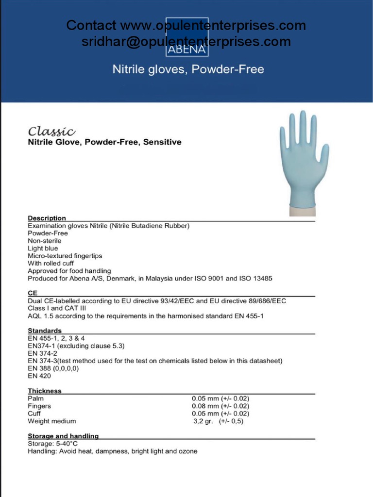 Certifications Abena Gloves Opulent Enterprises PDF Ethanol