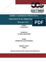 Análisis y Cuestionario Reflexivo de La Importancia de Las Obligaciones en El Derecho Civil RIGO