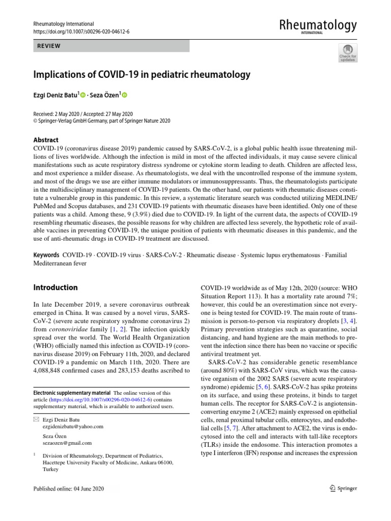Rheumatology: Implications of COVID 19 in Pediatric Rheumatology | PDF ...