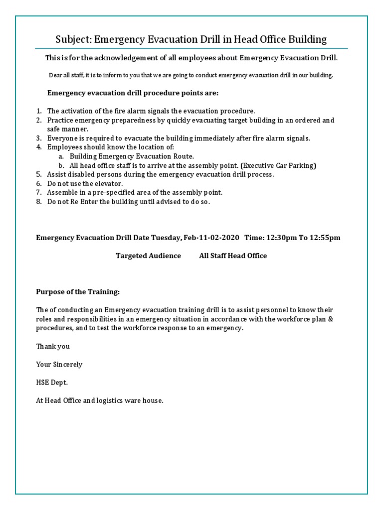 Emergency Evacuation Drill Announcement | PDF | Technology ...