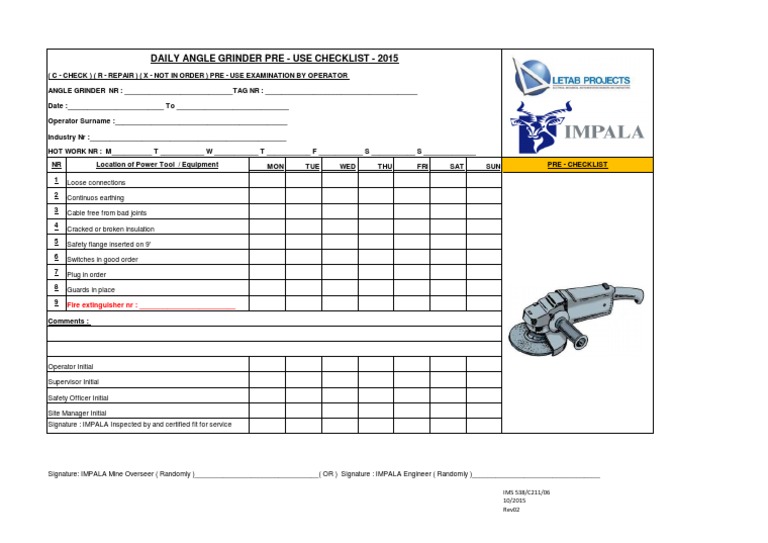 IMS 538.C211.06Angle Grinder Pre Use Checklist Rev02 PDF