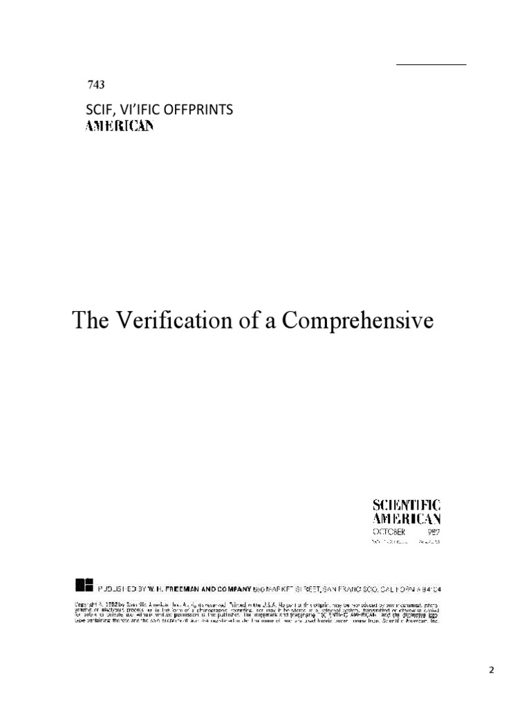 The Verification of A Comprehensive: Scif, Vi'Ific Offprints | PDF ...