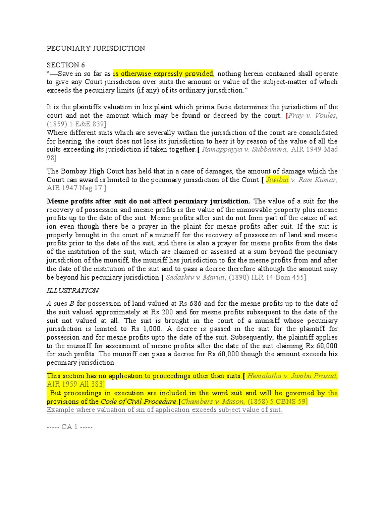 Fray v. Voules, Mesne Profits After Suit Do Not Affect Pecuniary