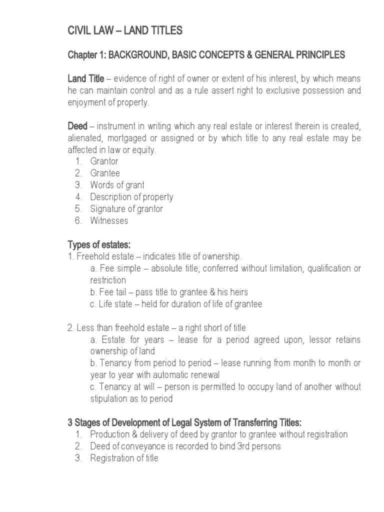 Civil Law Land Titles PDF Mortgage Law Fee Simple